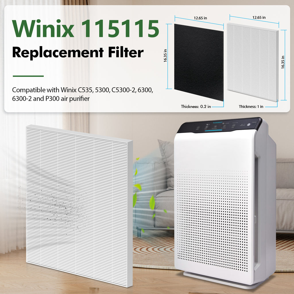 FFAC 2+8 Pack 115115 Replacement Filter for Winix Air Purifier C535, 5300, C5300-2, 6300-2, P300, 2 HEPA & 8 Pre-Filters