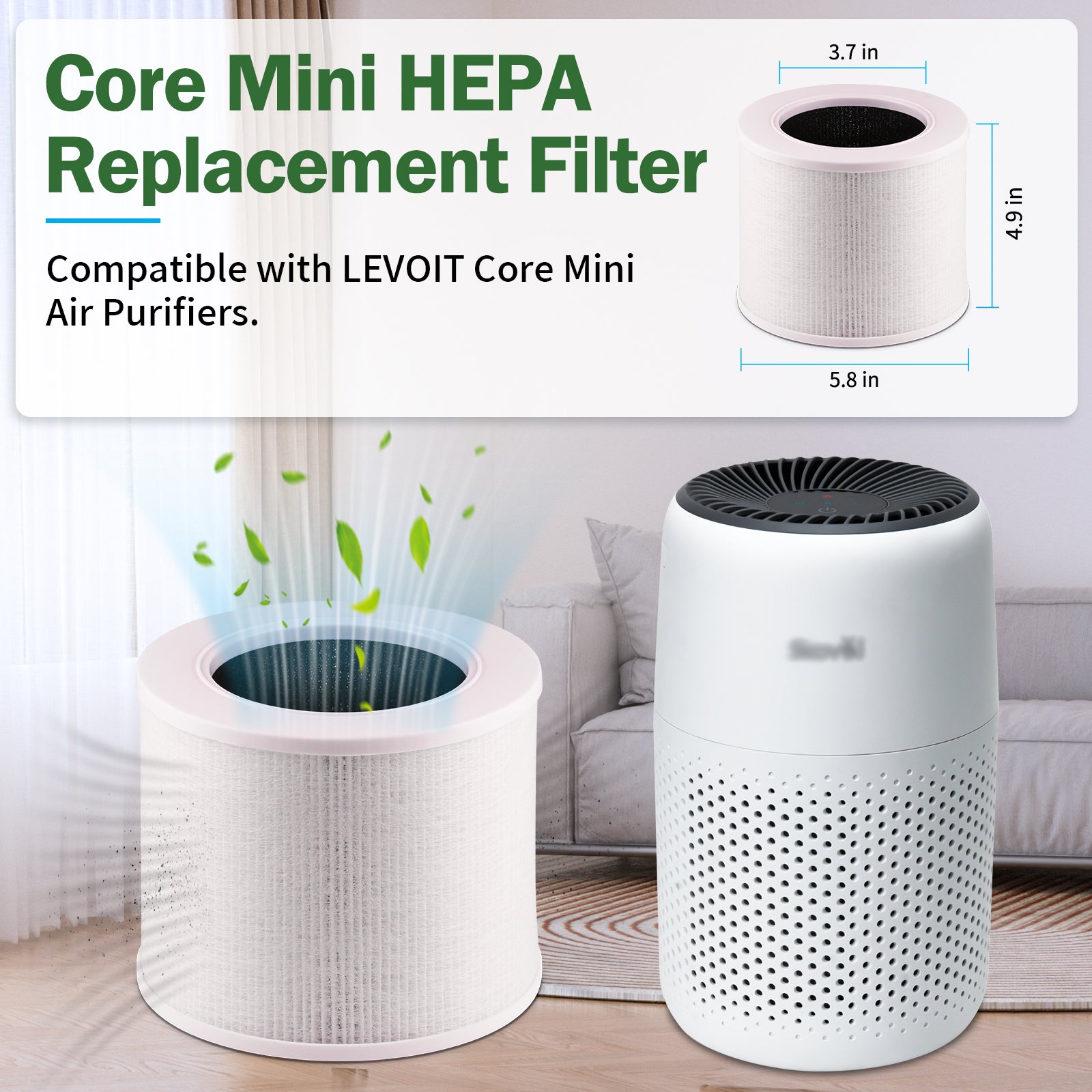 Core Mini Replacement Filters for LEVOIT Air Purifier，3-in-1 Ture HEPA H13 filter，2 Pack