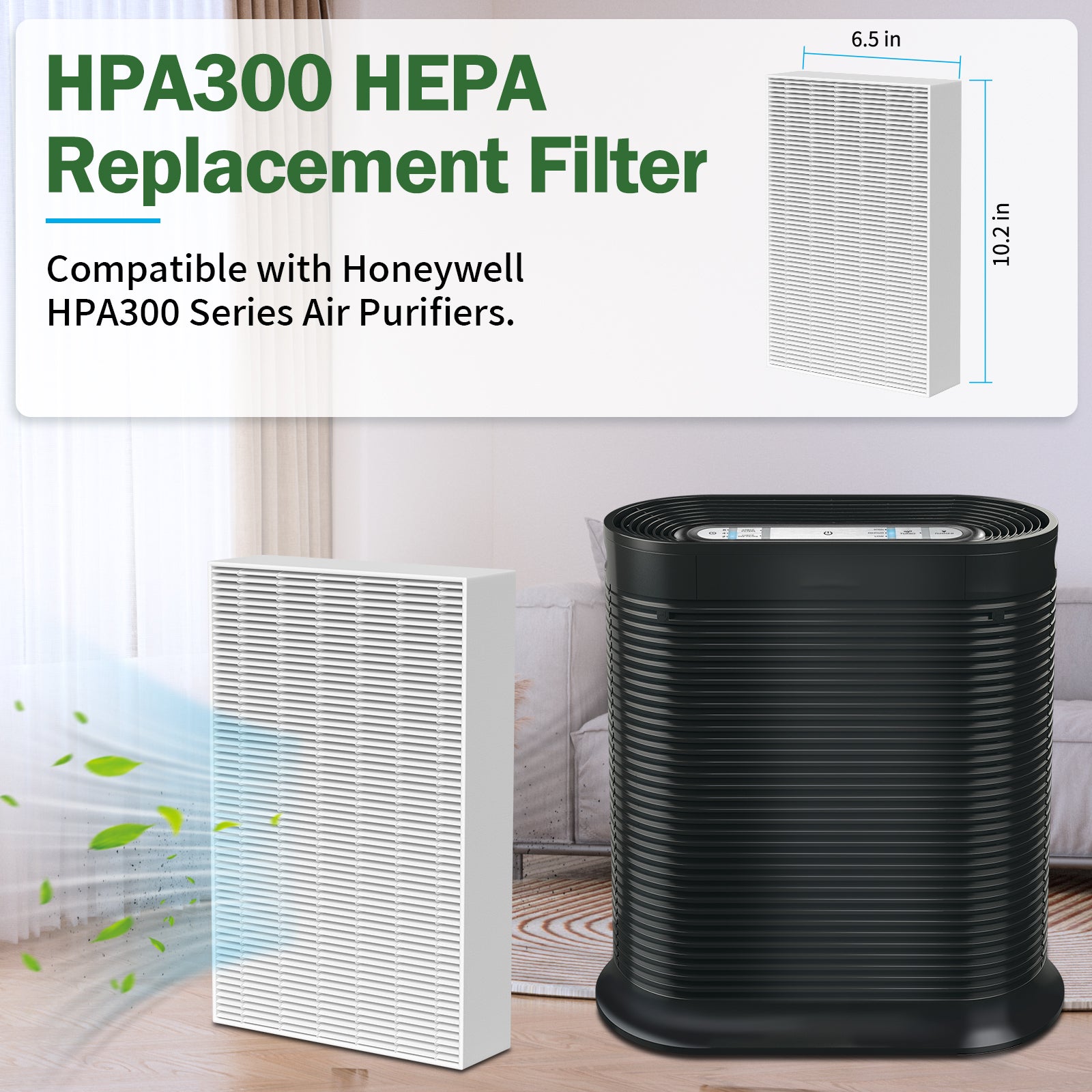FFAC 6 Pack HPA300 Replacement Filters for Honeywell HPA300, HPA200, HPA100 and 5000 Series air purifier, Clear Smoke HEPA Filter