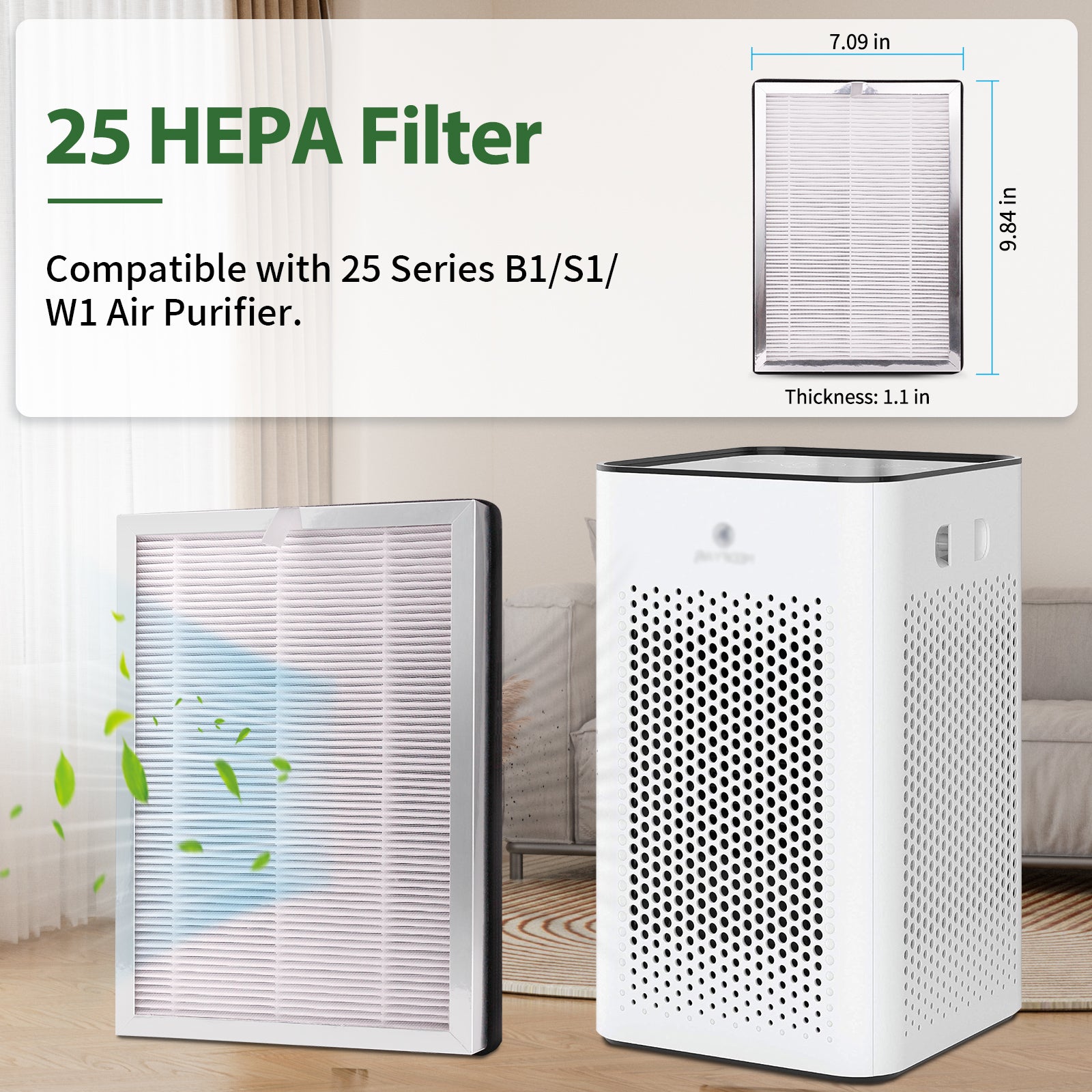 FFAC 4 Pack MA-25 Replacements Filter for MA-25 Air Purifier S1/W1/B1 Only, 3 in 1 HEPA H13 filter, Contains Activated Carbon Filter，HEPA Filter and Pre-Filter