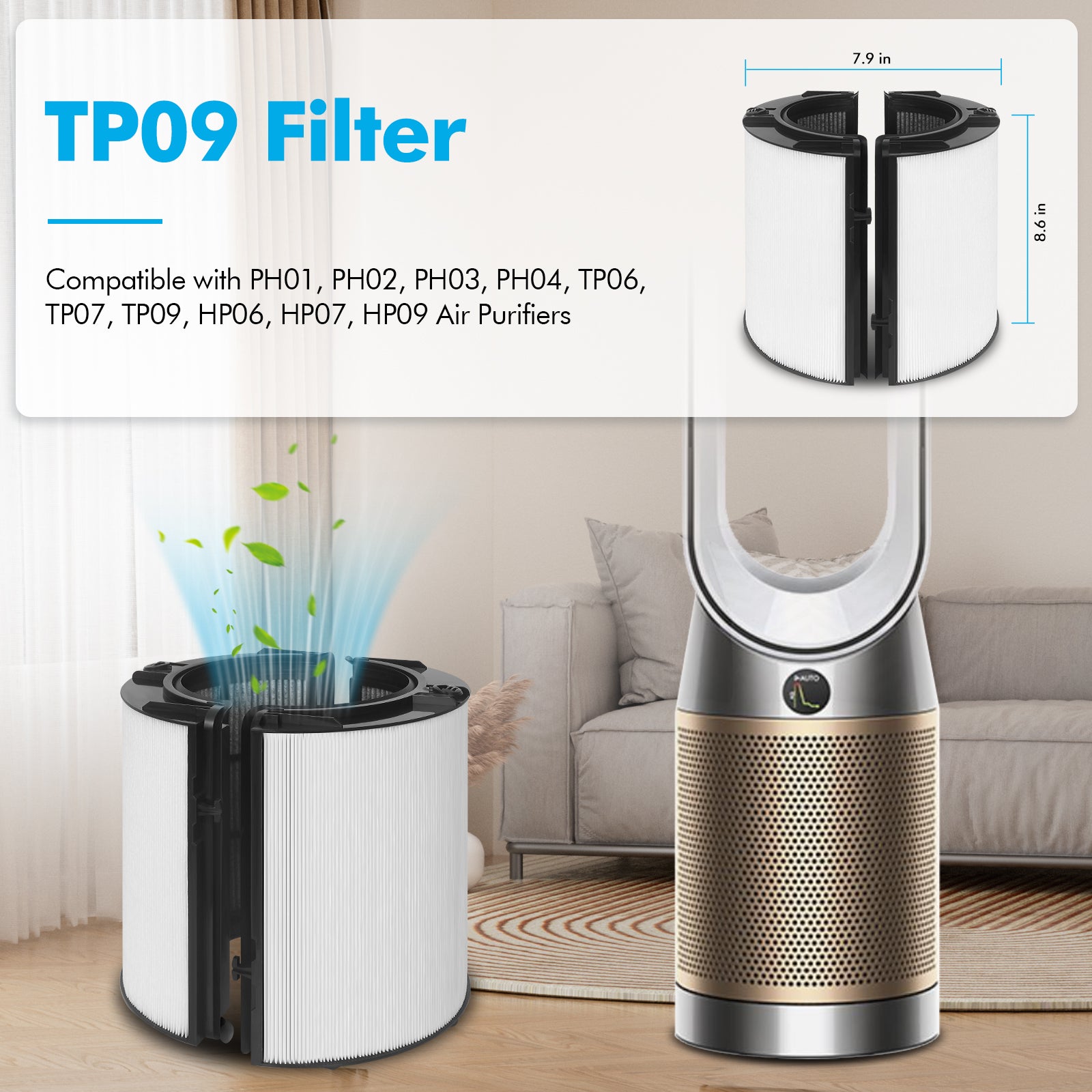 360 Glass HEPA and Activated Carbon Filter for Dyson TP07 HP07 TP10 HP10 TP06 HP06 PH02 PH01 PH03 PH04 HP09 TP09 Air Purifier, HEPA Carbon Filter #965432-01