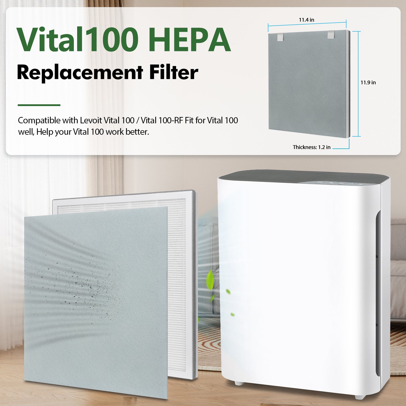 FFAC 2+4 Pack Vital 100 Replacements Filter for LEVOIT Vital 100 Air Purifier, 3 in 1 HEPA H13 filter, Contains Activated Carbon Filter，HEPA Filter and Pre-Filter，Vital 100-RF