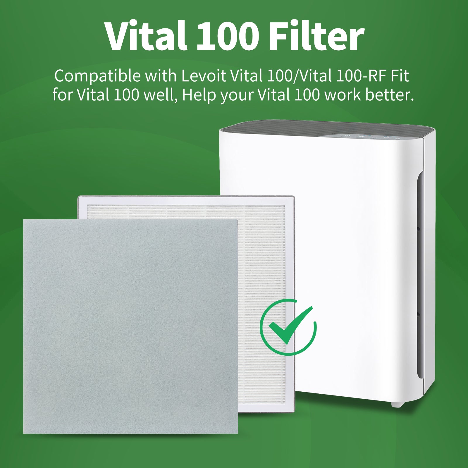 FFAC 2+4 Pack Vital 100 Replacements Filter for LEVOIT Vital 100 Air Purifier, 3 in 1 HEPA H13 filter, Contains Activated Carbon Filter，HEPA Filter and Pre-Filter，Vital 100-RF